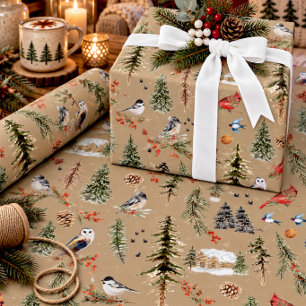 Rustikale Kraft Alles Wald Winter Vögel Geschenkpapier