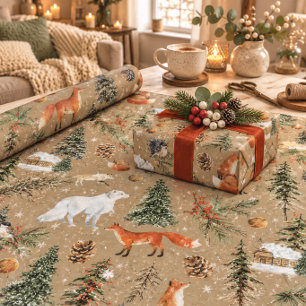 Rustikale Kraft Alles Waldland & Arktischer Fuchs Geschenkpapier