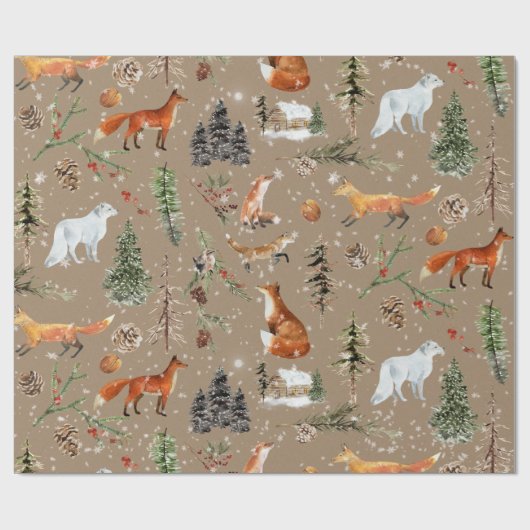 Rustikale Kraft Alles Woodland & Arctic Fox Geschenkpapier (Flach)