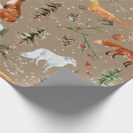Rustikale Kraft Alles Woodland & Arctic Fox Geschenkpapier (Ecke)