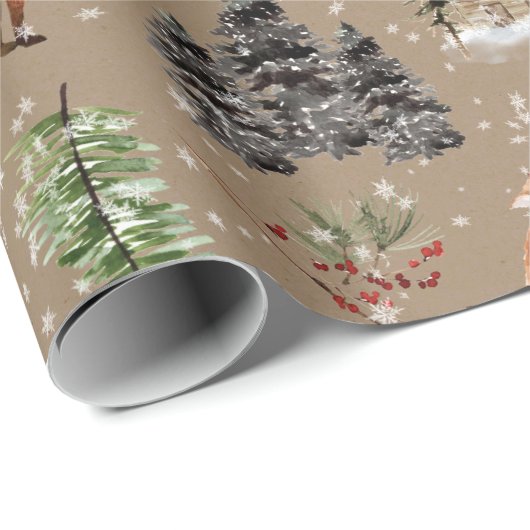 Rustikale Kraft Alles Woodland & Arctic Fox Geschenkpapier (Rolleneckpunkt)