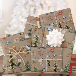 Rustikale Kraft Alles Woodland Winter Vögel Geschenkpapier Set