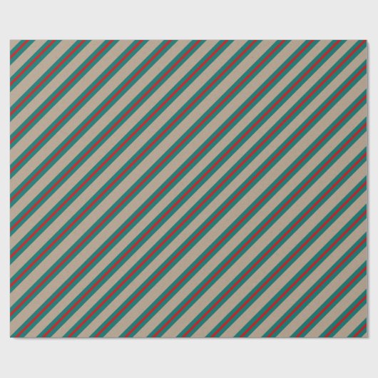 Rustikale Kraft Aquamarin-grüner Roter Streifen Ur Geschenkpapier (Flach)