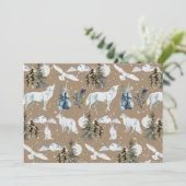 Rustikale Kraft Arctic Hare Wolf Fox Snowy Owl Bla Einladung (Stehend Vorderseite)