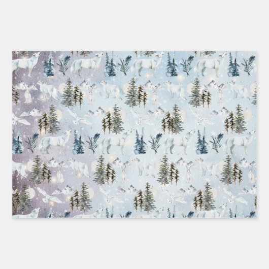 Rustikale Kraft Arctic Hare Wolf Fox Snowy Owl Geschenkpapier Set (Vorderseite 2)