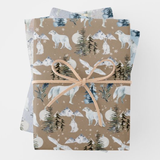 Rustikale Kraft Arctic Hare Wolf Fox Snowy Owl Geschenkpapier Set (Beispiel)