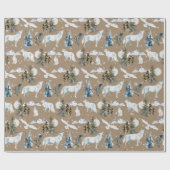 Rustikale Kraft Arctic Hare Wolf Fox Snowy Wrappi Geschenkpapier (Flach)