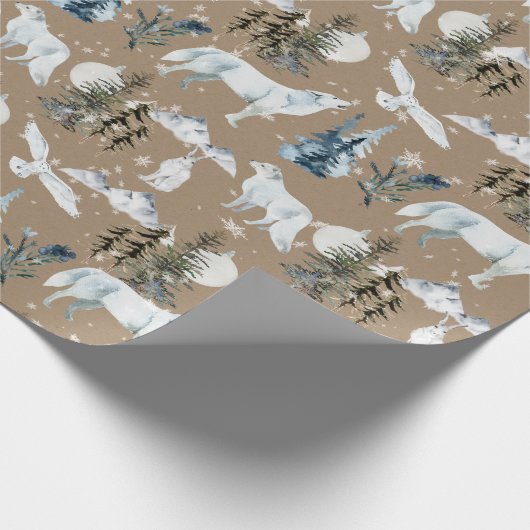 Rustikale Kraft Arctic Hare Wolf Fox Snowy Wrappi Geschenkpapier (Ecke)