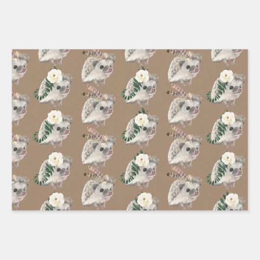 Rustikale Kraft-Baby-Igel, für ein Party verkleide Geschenkpapier Set (Vorderseite 3)