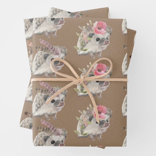 Rustikale Kraft-Baby-Igel, für ein Party verkleide Geschenkpapier Set (Beispiel)