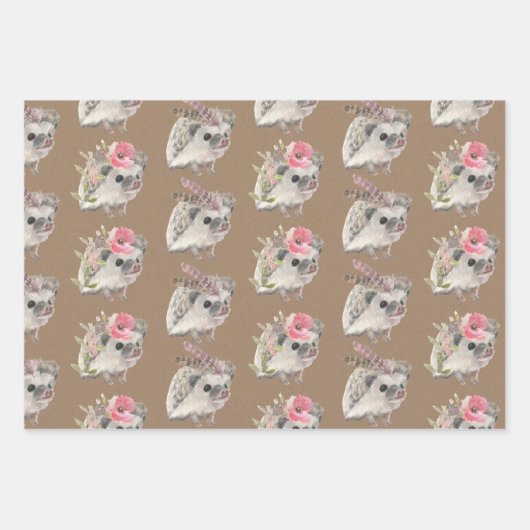 Rustikale Kraft-Baby-Igel, für ein Party verkleide Geschenkpapier Set (Vorderseite)