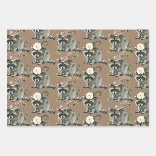 Rustikale Kraft-Baby-Racoons für ein Party Geschenkpapier Set (Vorderseite 3)
