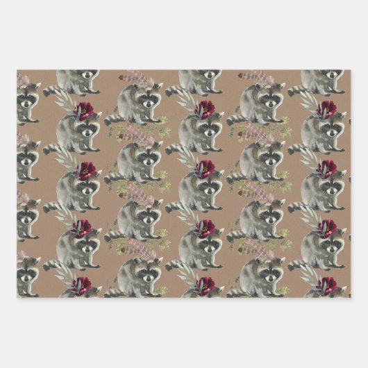 Rustikale Kraft-Baby-Racoons für ein Party Geschenkpapier Set (Vorderseite 2)