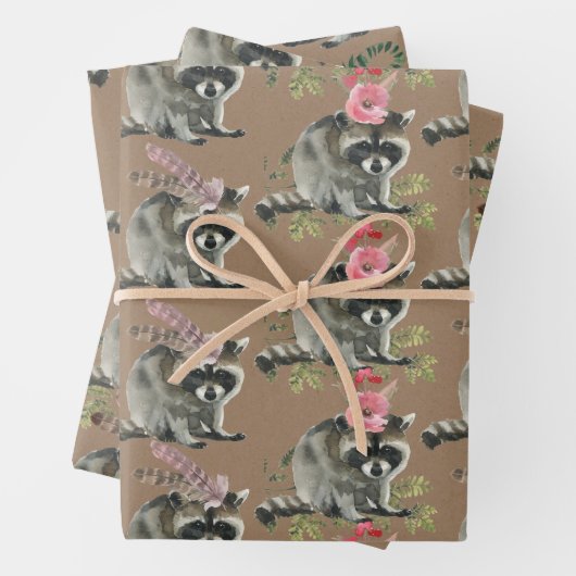 Rustikale Kraft-Baby-Racoons für ein Party Geschenkpapier Set (Beispiel)