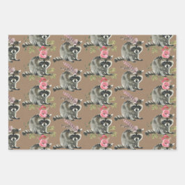 Rustikale Kraft-Baby-Racoons für ein Party Geschenkpapier Set