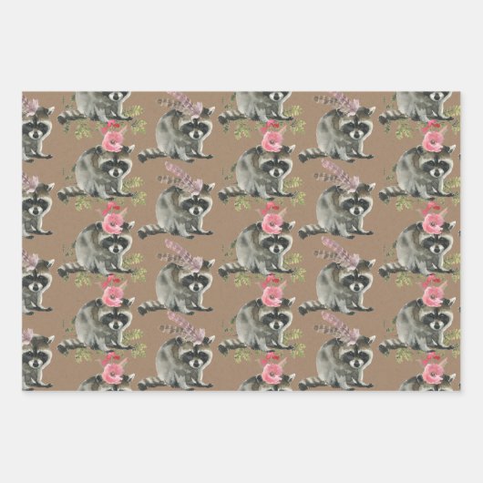 Rustikale Kraft-Baby-Racoons für ein Party Geschenkpapier Set (Vorderseite)