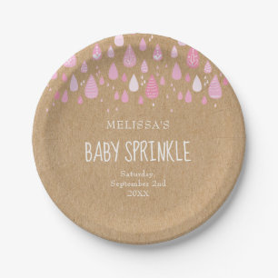 Rustikale Kraft-Baby-Rosa-Regentropfen-Baby-Sprink Pappteller
