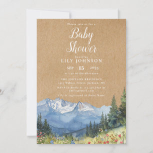 Rustikale Kraft-Berg-Wildblumen-Baby-Party Einladung