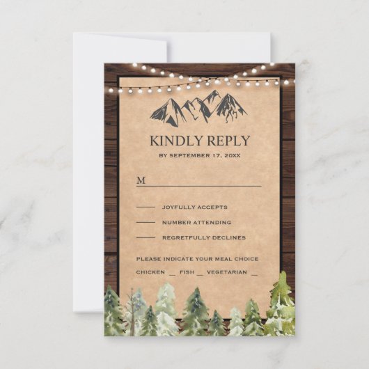 Rustikale Kraft Bergwalshochzeit RSVP Karte (Vorderseite)