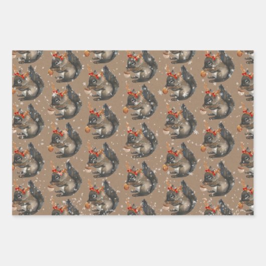 Rustikale Kraft beschäftigt Eichhörnchen knacken H Geschenkpapier Set (Vorderseite 3)