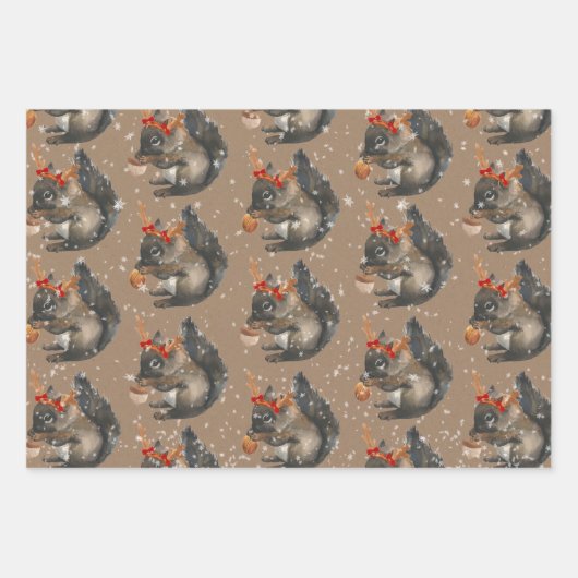 Rustikale Kraft beschäftigt Eichhörnchen knacken H Geschenkpapier Set (Vorderseite 2)