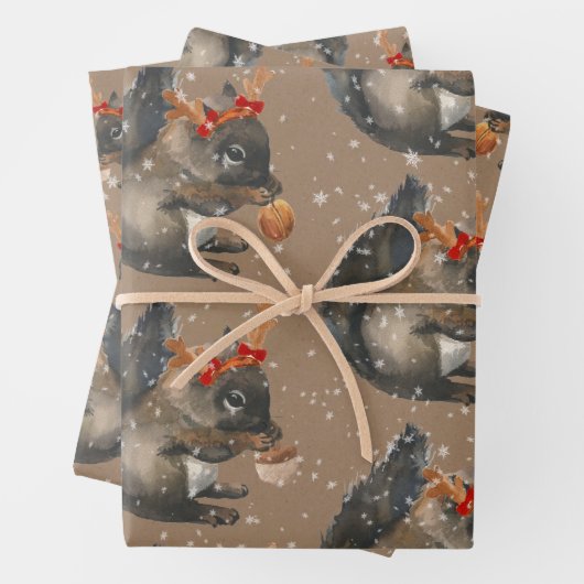 Rustikale Kraft beschäftigt Eichhörnchen knacken H Geschenkpapier Set (Beispiel)