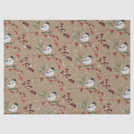 Rustikale Kraft Black Cap Chickadee Bird Red Berri Seidenpapier
