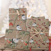 Rustikale Kraft Black Cap Chickadee Birds & Berrie Geschenkpapier Set