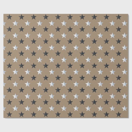 Rustikale Kraft Black Silver Stars Geschenkpapier (Flach)