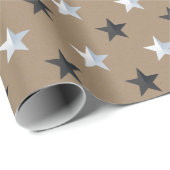 Rustikale Kraft Black Silver Stars Geschenkpapier (Rolleneckpunkt)