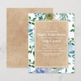 Rustikale Kraft Blau Weiße Florale Hochzeit Einladung