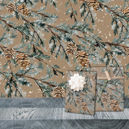 Rustikale Kraft Blue Juniper Tree Branchen und Con Geschenkpapier Set