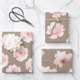 Rustikale Kraft Blush Peach Peony Blume Bläschen Geschenkpapier Set