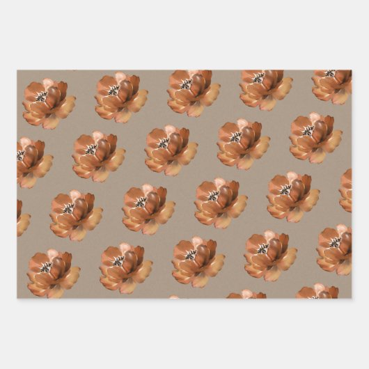 Rustikale Kraft-Blush-Peach- und Cognac-Blume Geschenkpapier Set (Vorderseite 3)