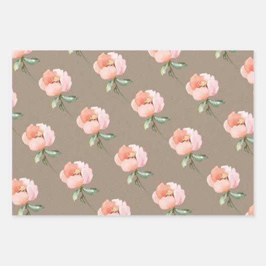 Rustikale Kraft-Blush-Peach- und Cognac-Blume Geschenkpapier Set (Vorderseite 2)