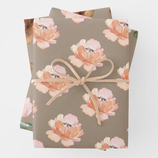 Rustikale Kraft-Blush-Peach- und Cognac-Blume Geschenkpapier Set (Beispiel)