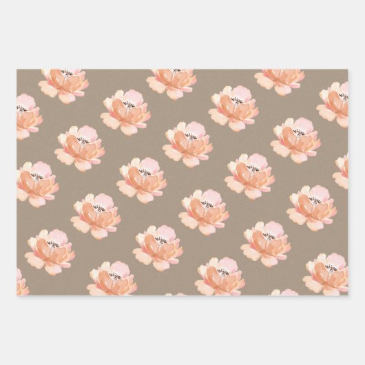 Rustikale Kraft-Blush-Peach- und Cognac-Blume Geschenkpapier Set (Vorderseite)