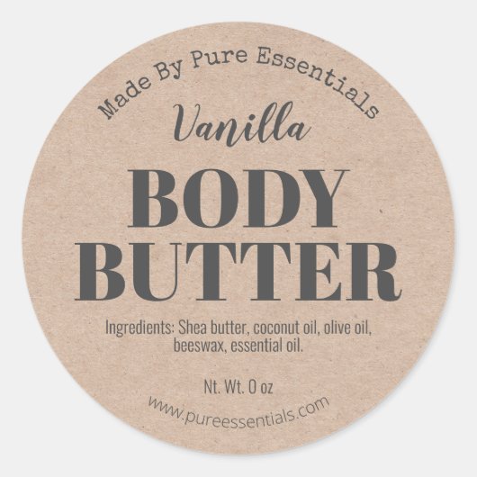 Rustikale Kraft Body Butter Labels Runder Aufkleber (Vorderseite)