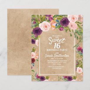 Rustikale Kraft Boho Pflaume Rosafarben Floral Swe Einladung