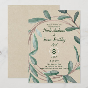 Rustikale Kraft Botanische Keilleder Hochzeit Einladung