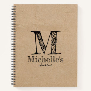 Rustikale Kraft Braunpapier-Optik Monogramm-Checkl Notizblock