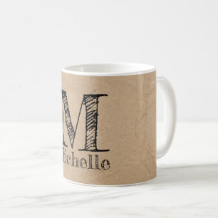Rustikale Kraft-Braunpapier-Optik-Monogramm Kaffeetasse