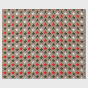 Rustikale Kraft Bright Black Red Silver Stars Geschenkpapier