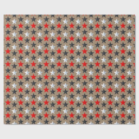 Rustikale Kraft Bright Black Red Silver Stars Geschenkpapier (Flach)