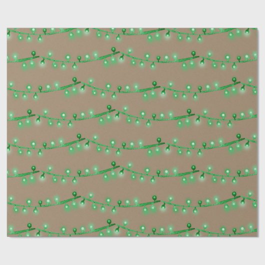 Rustikale Kraft Bright Green Christmas String Ligh Geschenkpapier (Flach)