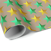 Rustikale Kraft-Bright Green Gold Stars Geschenkpapier (Rolleneckpunkt)