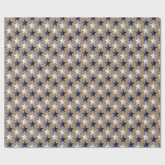 Rustikale Kraft Bright Navy Blue Silver Stars Geschenkpapier (Flach)