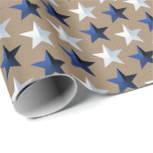 Rustikale Kraft Bright Navy Blue Silver Stars Geschenkpapier (Rolleneckpunkt)