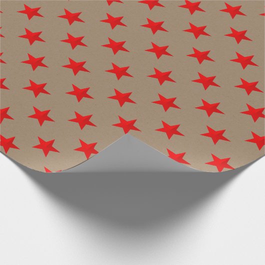 Rustikale Kraft-Bright Red Stars Geschenkpapier (Ecke)