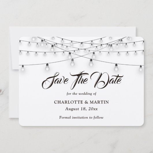 Rustikale Kraft Burlap Hearts String Lights Hochze Save The Date (Vorderseite)